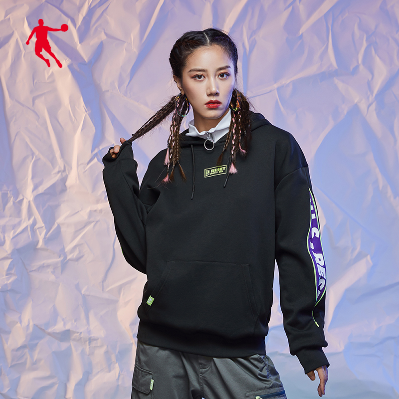 乔丹运动服女2020秋季新款长袖t恤连帽卫衣女纯色简约休闲上衣女