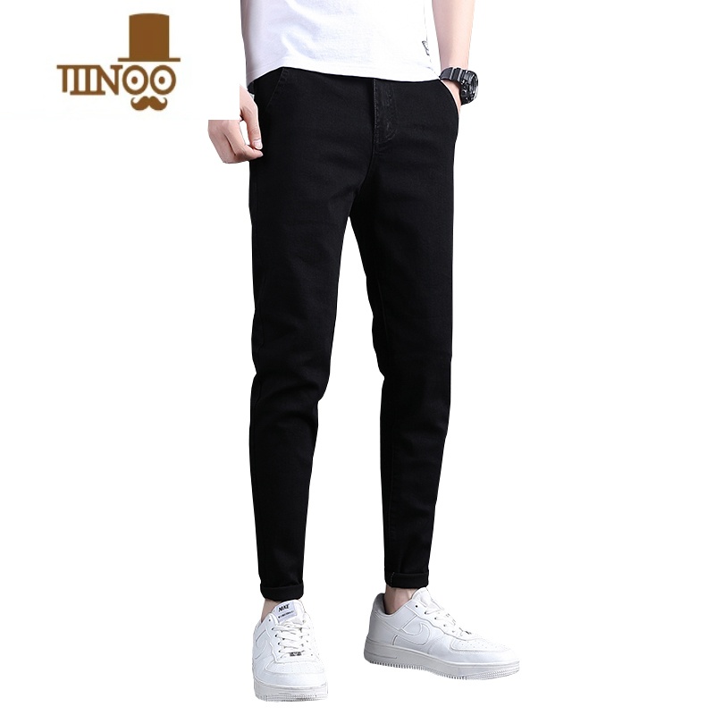 YANXU夏季薄款牛仔裤男士修身小脚潮牌2023新款九分锥形休闲长裤子男款高清大图