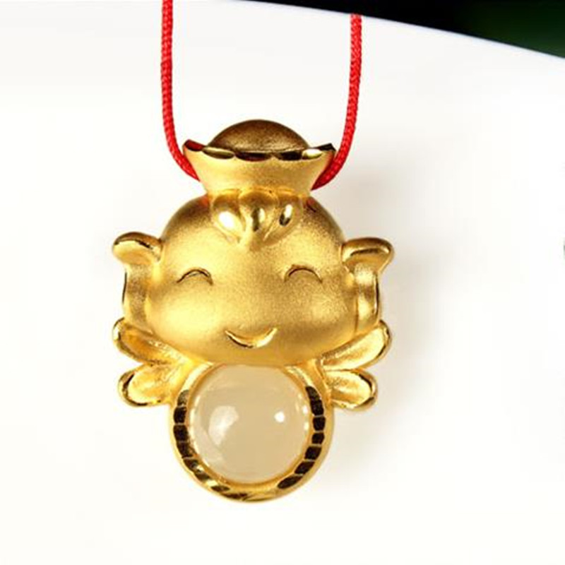 金镶玉龙宝宝坠 金镶和田玉女款项坠生肖龙玉坠 玉石项链饰品 带证书送女朋友七夕情人节礼物