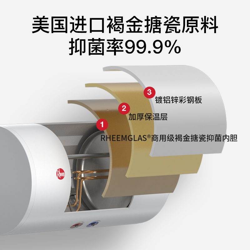 瑞美(Rheem)60升电热水器家用储水式小型洗澡机3KW速热 1级能效 峰谷节能智能抑菌 壁挂安装CSFH060-G5高清大图