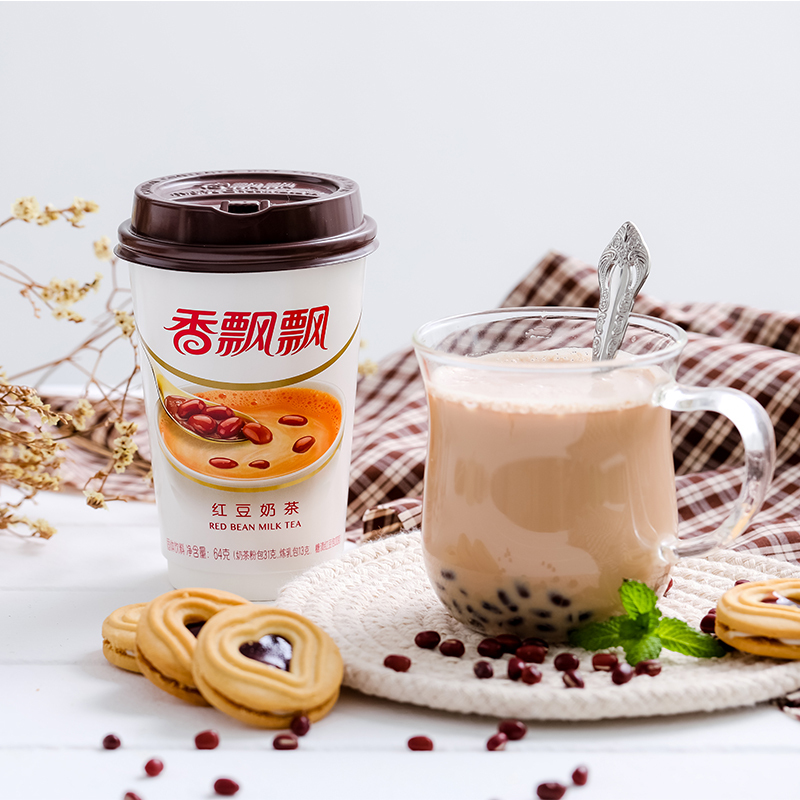 香飘飘奶茶红豆奶茶12杯红豆礼盒装早餐下午茶冲饮代餐杯装奶茶