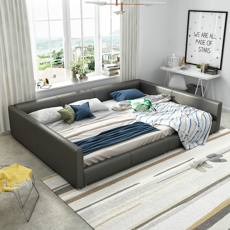 榻榻米床真皮床双人床亲子大床2.2x2.4米现代简约主卧二胎家庭床