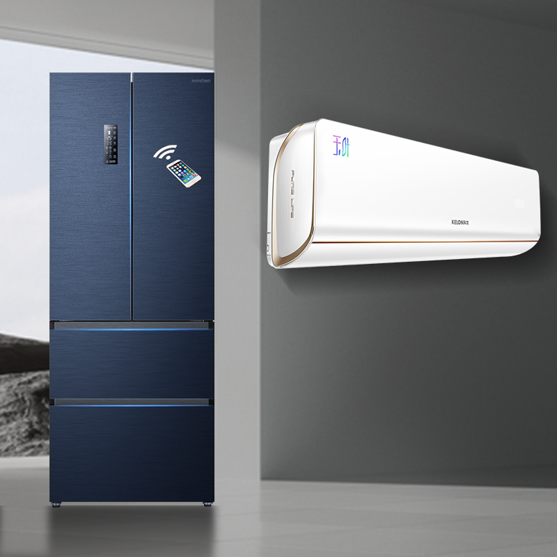科龙1.5匹新一级变频智能挂机空调 容声452l净味变频法式四门冰箱