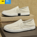 聚范亚麻布鞋男老北京男款懒人一脚蹬休闲帆布鞋男士夏季可踩后跟男鞋 40 AD076米色