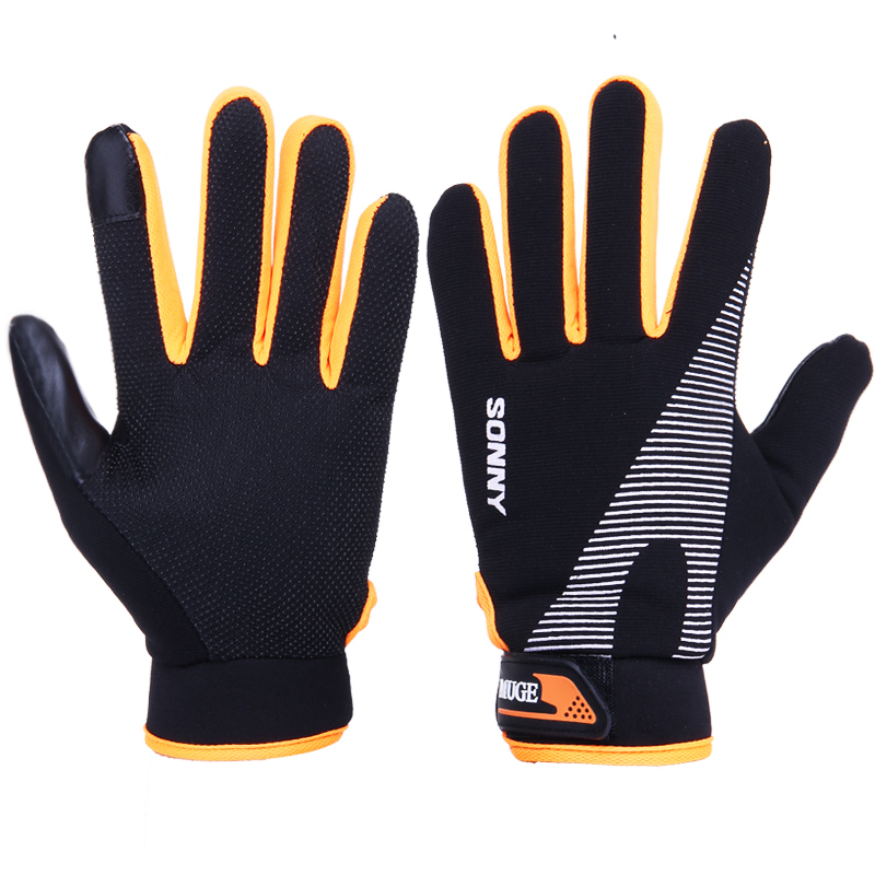 手套男运动骑车登山钓鱼户外冬季保暖骑行加厚加绒触控薄夏季手套 黑