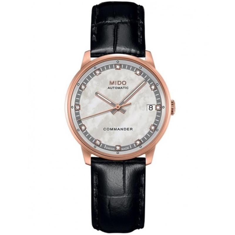 美度(mido) 女士 comander ii 系列时尚复古百搭皮革珍珠母表盘机械