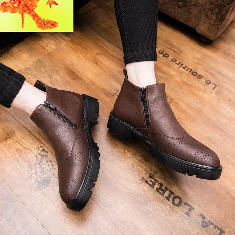 马丁靴磨砂内增高男鞋10cm发型师皮鞋男增高鞋8cm高帮商务休闲鞋简畅