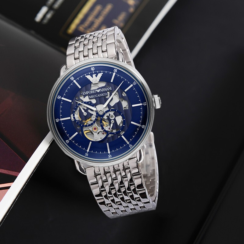 emporioarmani阿玛尼镂空手表男士钢带商务机械表ar60024