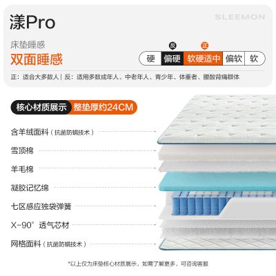 喜临门 -漾pro 羊毛棉凝胶记忆棉床垫 7区独袋弹簧透气芯材床垫 漾Pro 180*200