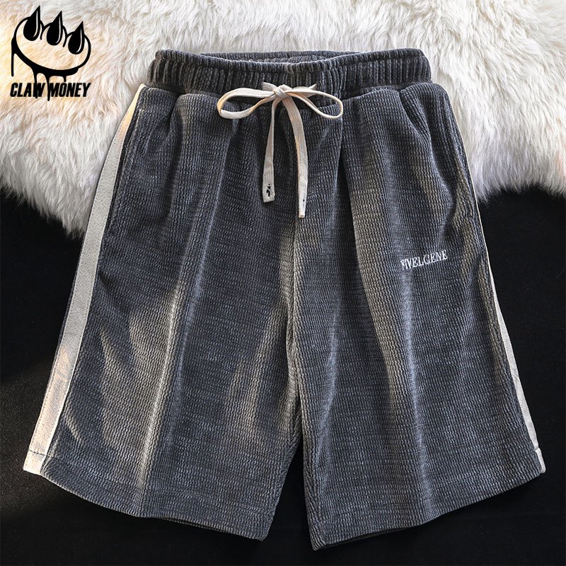 CLAW MONEY短裤男夏季新品侧边条纹织带休闲五分裤潮牌宽松运动裤