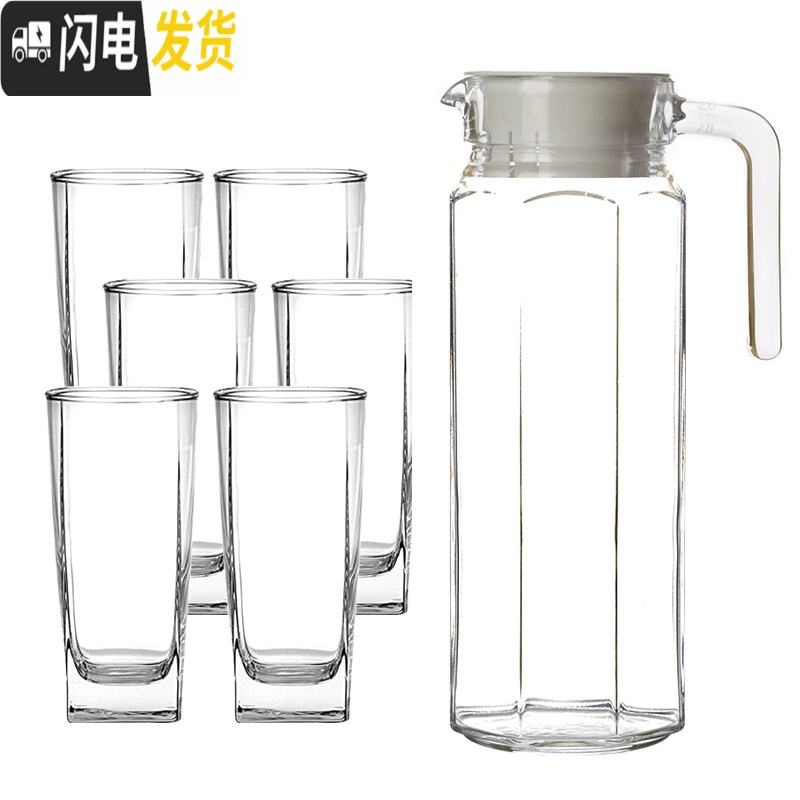 三维工匠创意玻璃鸭嘴壶家用凉水壶冷水壶透明花茶壶果汁瓶凉水杯凉壶套装 1个鸭嘴壶+6个高直身杯高清大图