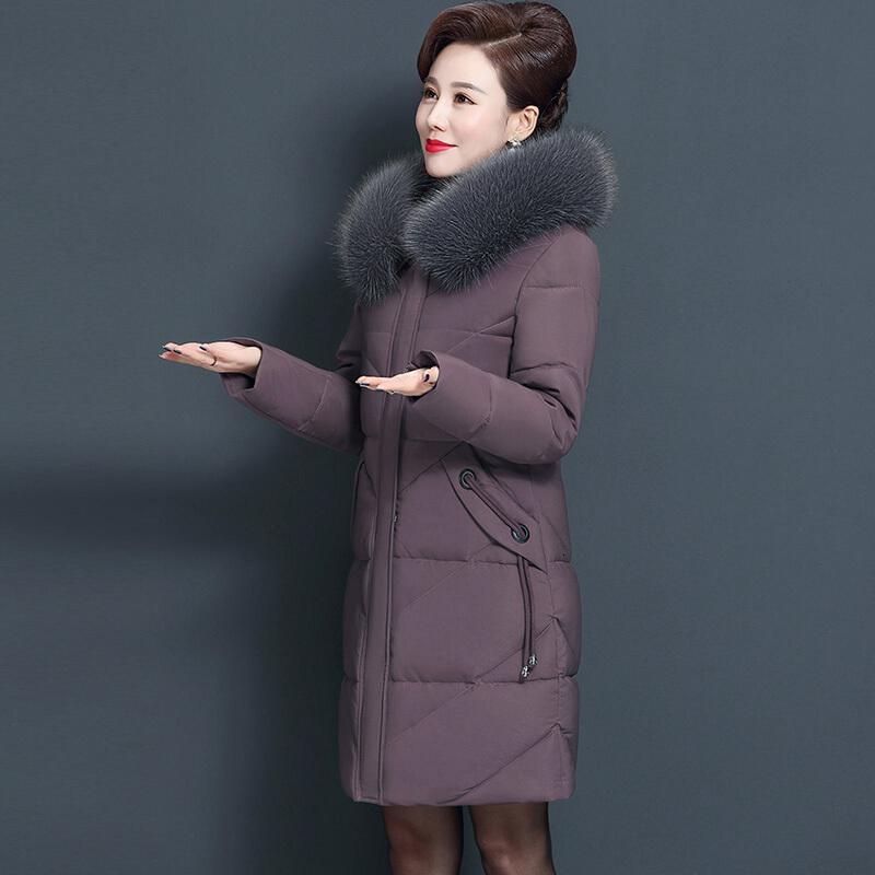 迪鲁奥（DILUAO)羽绒服200斤加大码中老年女中长款新款妈妈装中年外套_256 8XL【215-235斤穿】 豆沙红