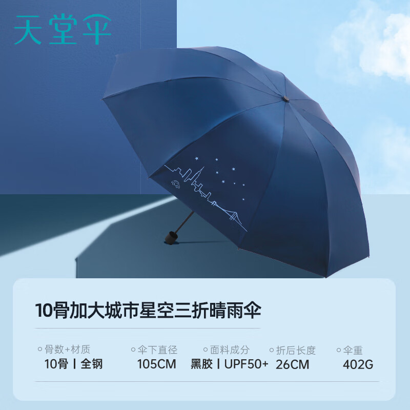 天堂 31157E 晴雨伞 双人晴雨伞三折 油蓝