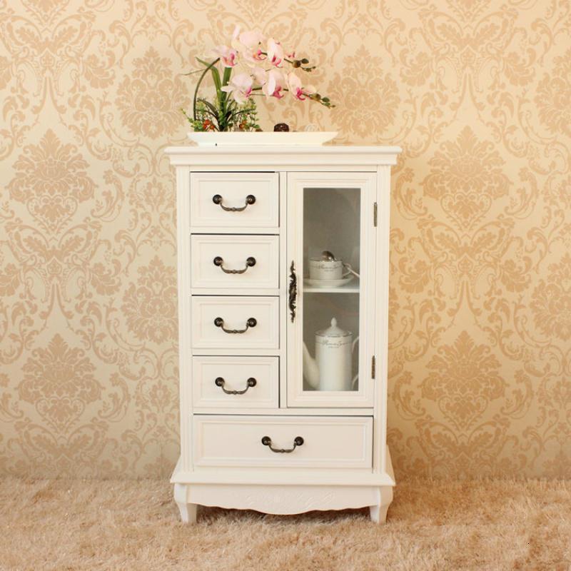 森美人现代田园餐边柜实木5抽柜欧式简约厨房柜收纳柜茶水柜单边玻璃柜 经典款纯白色单门