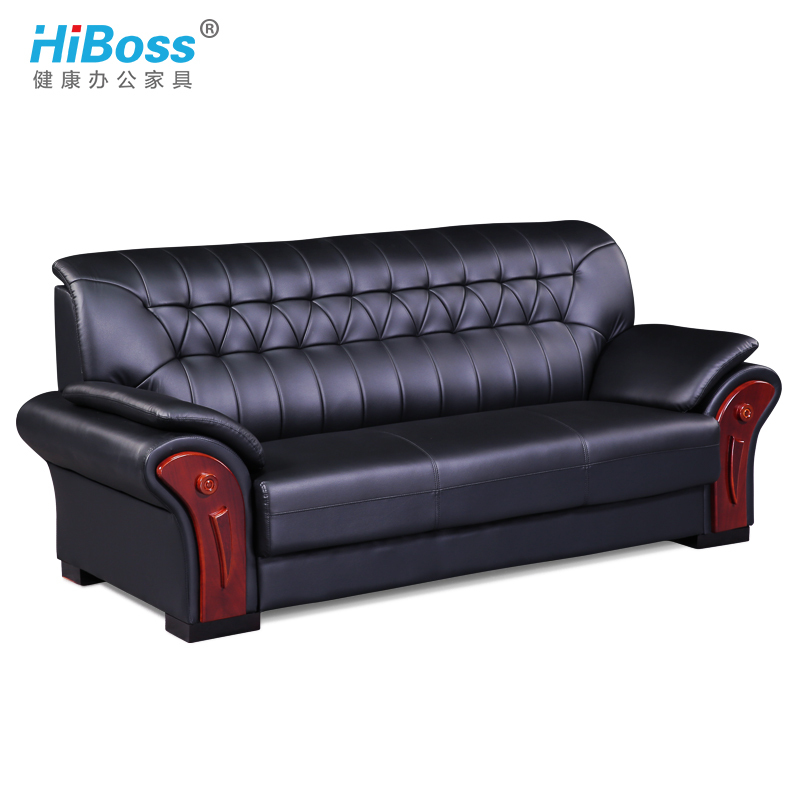 HiBoss办公沙发接待会客沙发皮艺三人位长沙发