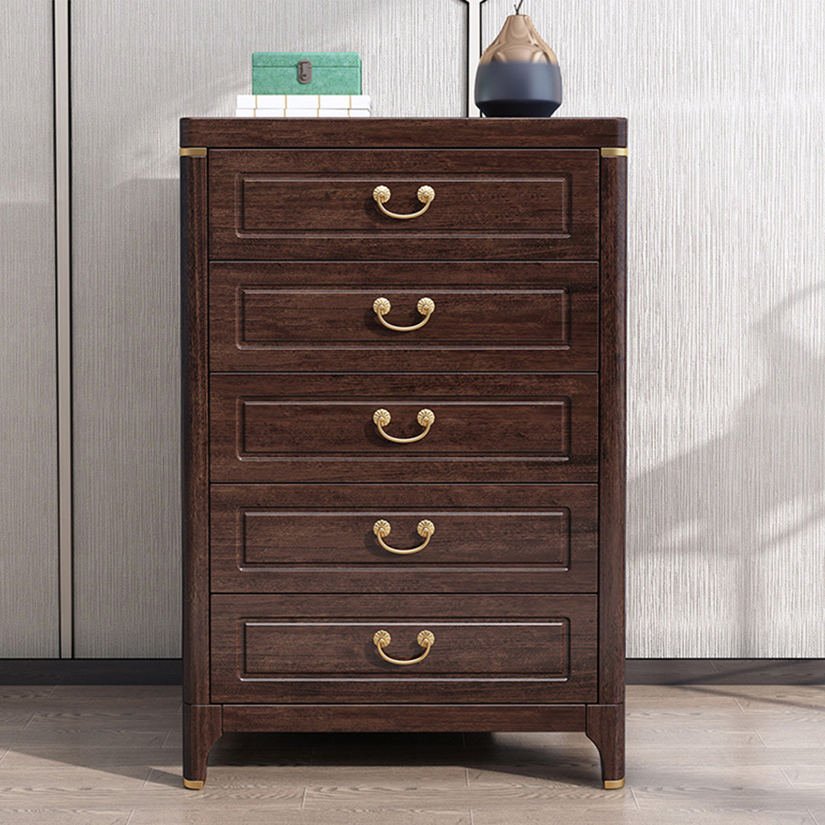 月影梳桐新中式实木五斗柜紫金檀木红木客厅家具五抽屉大容量储物柜子