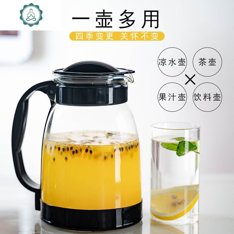 玻璃水壶大盛水装水容器透明冷水壶凉白开水杯冰箱冷热两用 封后 黑茶壶+6个直身杯凉水壶