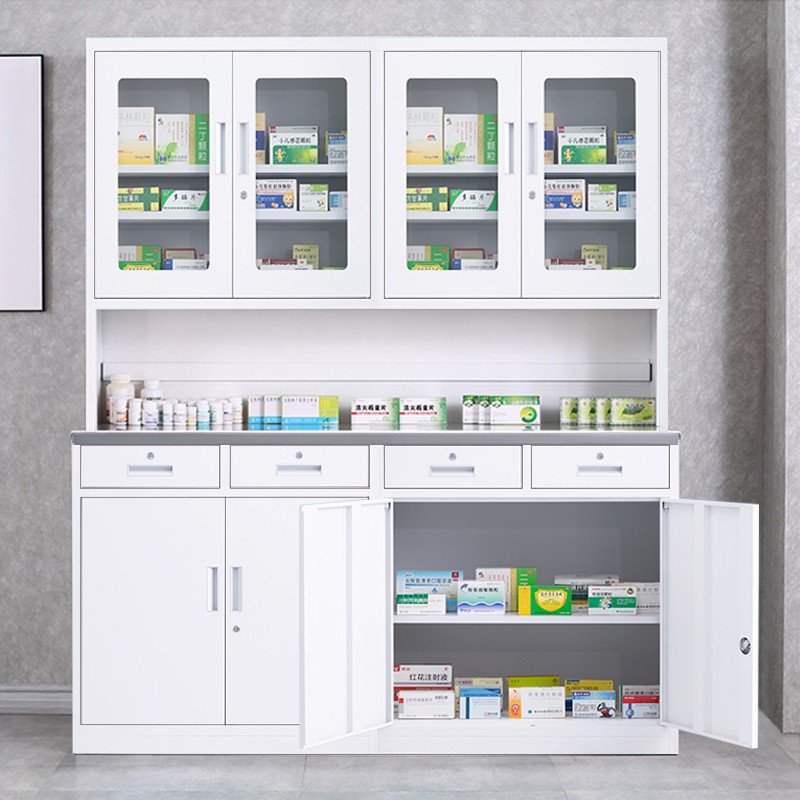 尔迈钢制带锁不锈钢调剂台纯白色1500宽4门