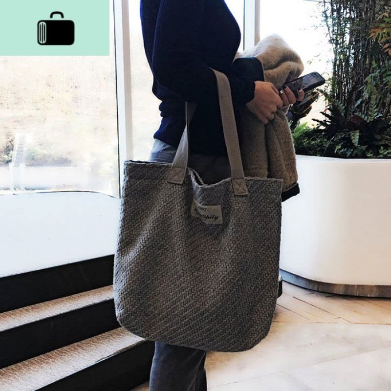 编织帆布包女单肩包ins韩版学生文艺布袋包百搭手提包粗纺购物袋NEW LAKE女士单肩包图片