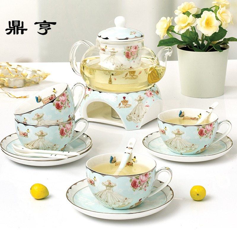 鼎亨ins花茶茶具套装 玻璃茶壶加热煮水果茶陶瓷过滤田园下午茶杯