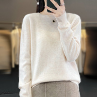 秋冬打底衫女外穿毛衣女长袖大码女装内搭上衣安迪绒针织衫薄 M 米杏色