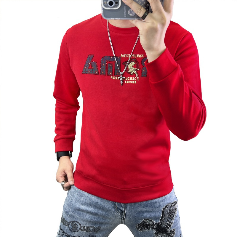 欧货烫钻卫衣男秋冬新款潮流炫彩飞虎青年休闲衣服圆领打底衫
