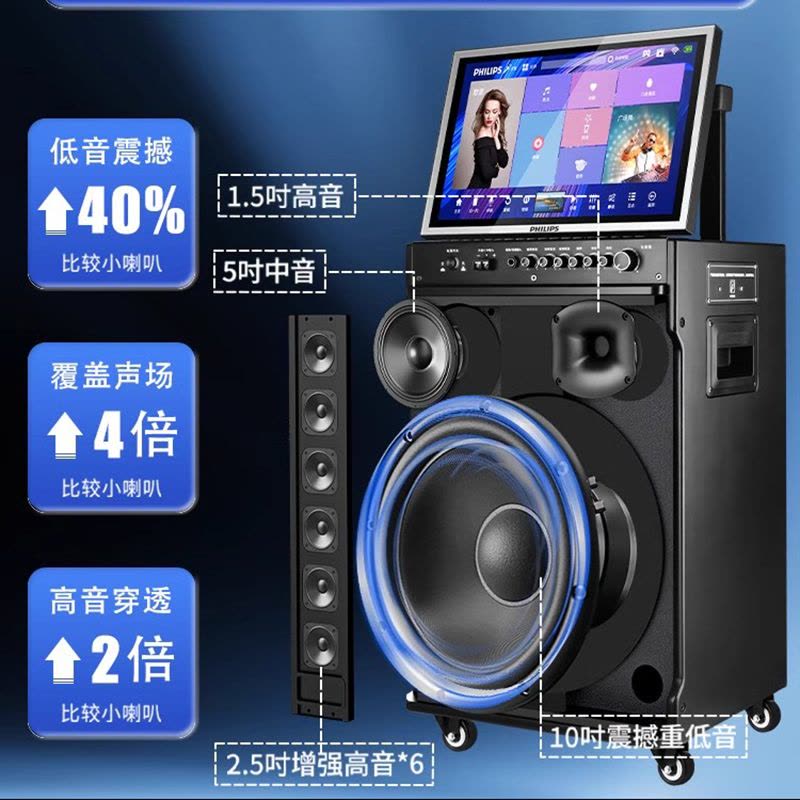 飞利浦SD289A家庭户外一体机KTV音响套装点歌触摸屏卡拉ok用K歌箱图片