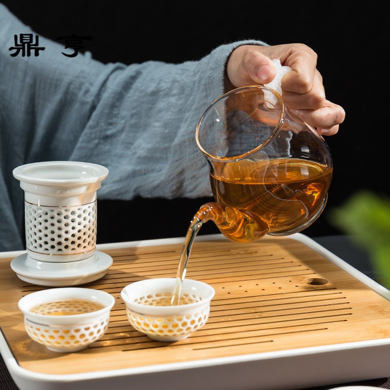 鼎亨玻璃茶壶加厚耐热泡茶具陶瓷过滤内胆花红茶壶玲珑杯功夫冲茶