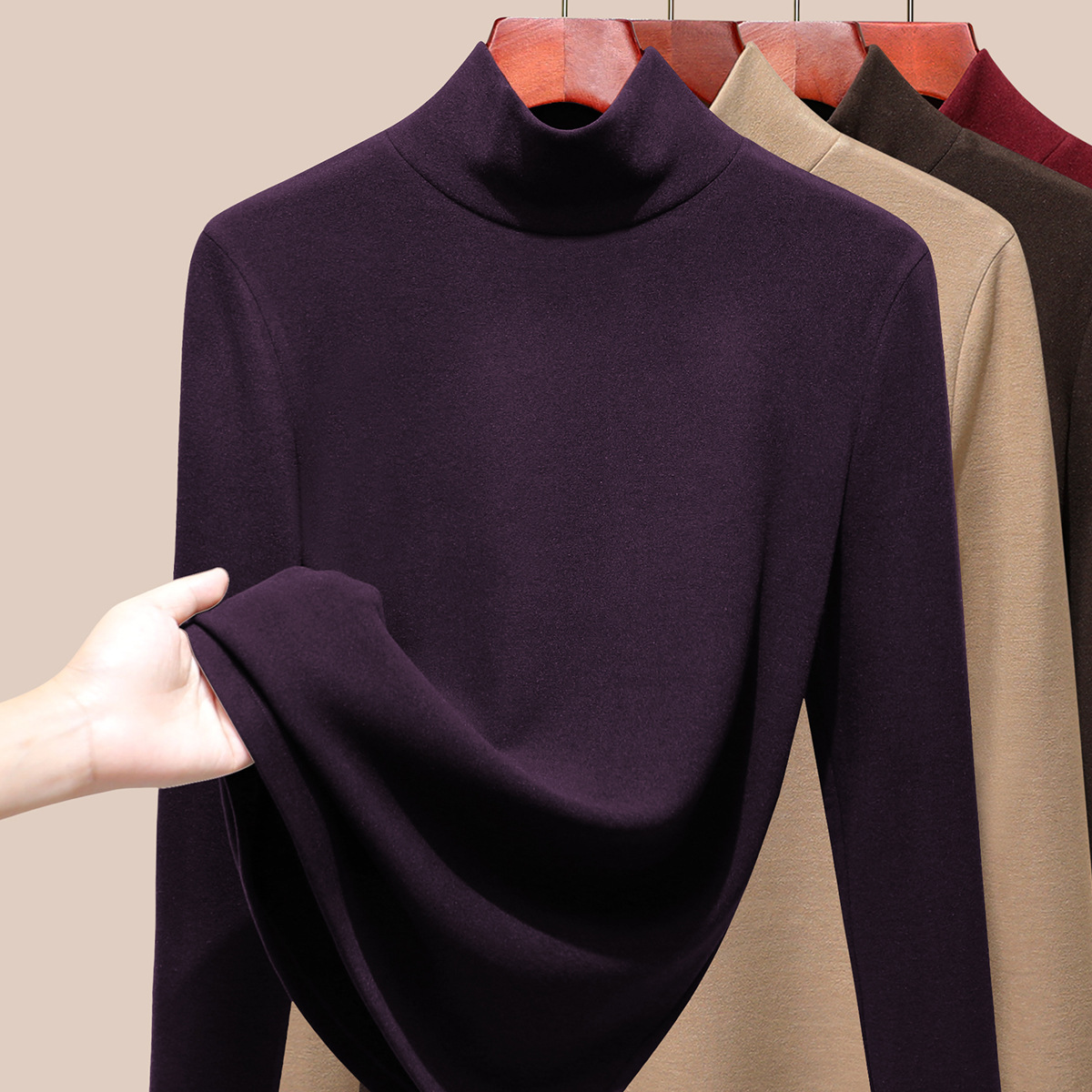 2025蚕丝暖绒高领秋衣女上衣羊毛保暖内衣加厚加绒发热打底衫冬季 龙葵紫 XXXXXXL