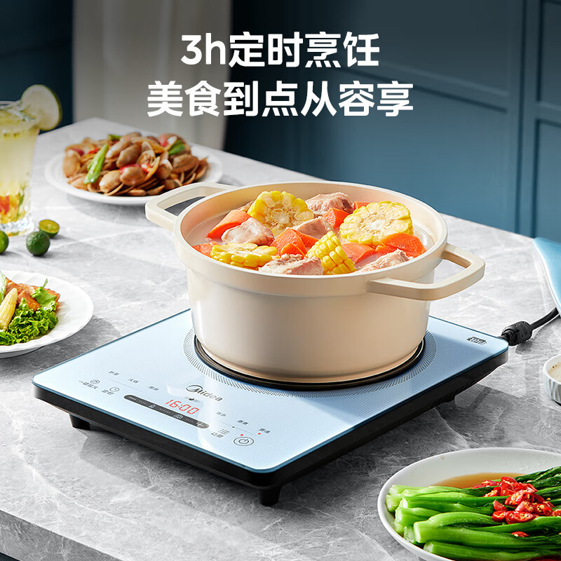 美的Midea铂钻家用电磁炉电陶炉2200W大功率电磁灶火锅炉爆炒预约多功能电磁炉 MC-E22B27 E22B27A高清大图