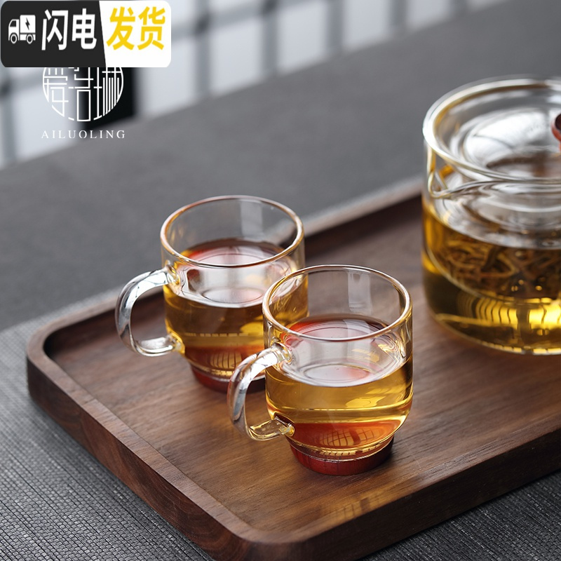 三维工匠 耐热玻璃小把杯子品茗杯 家用透明带把小茶杯个人杯牛奶杯 直身小把杯(绿把)2个装