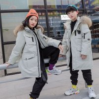 JPDUN吉普盾儿童羽绒服男童中长款加厚2023新款中大童冬女童童装韩版洋气外套_711 150码 米白色