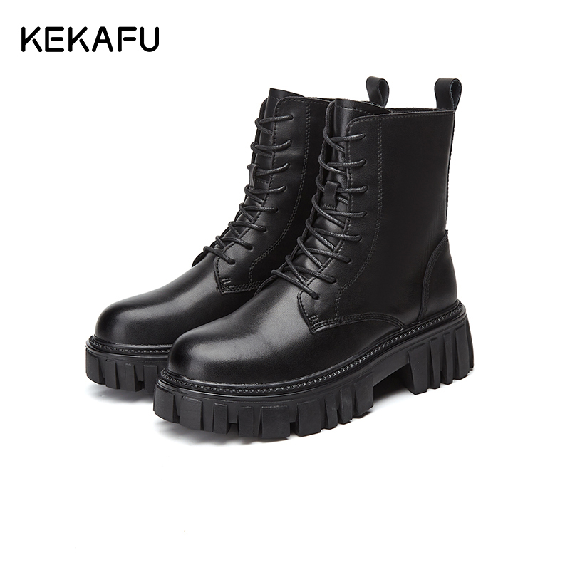 kekafu珂卡芙2022新款厚底防滑增高显瘦英伦风中筒马丁靴