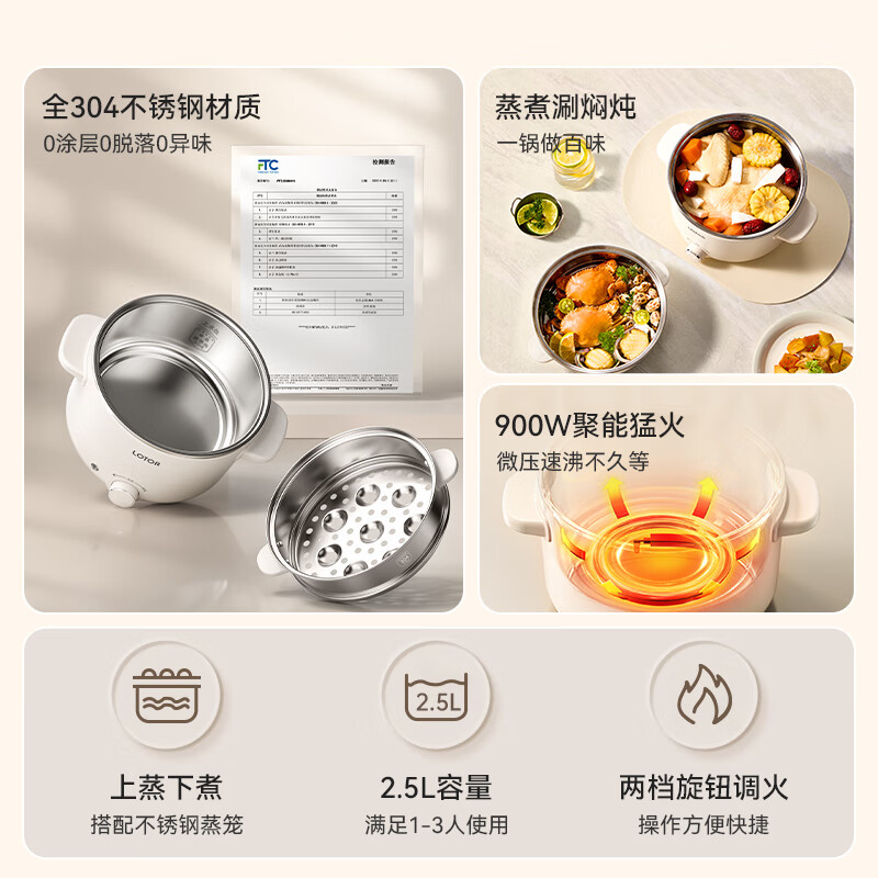 LOTOR电煮锅多功能家用电热火锅锅煎炒蒸煮电炒菜炒锅一体式插电高清大图