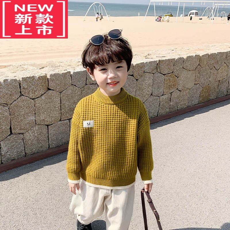 可莉允2022新款儿童毛衣男童 男孩洋气宝宝秋冬款 针织打底衫加绒加厚图片