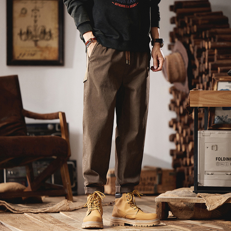 日系复古休闲裤男基础百搭显瘦时尚简约秋冬新品纯色锥形工装裤_76高清大图