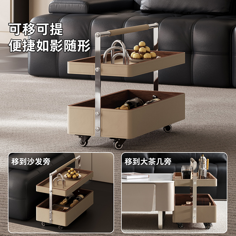 全友家居茶几客厅家用沙发边几现代简约长方形收纳储物可移动桌子零食车