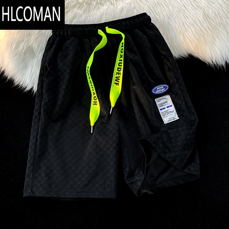 HLCOMAN夏季薄款冰丝棋盘格子短裤男美式篮球ins潮牌嘻哈复古5运动五分裤