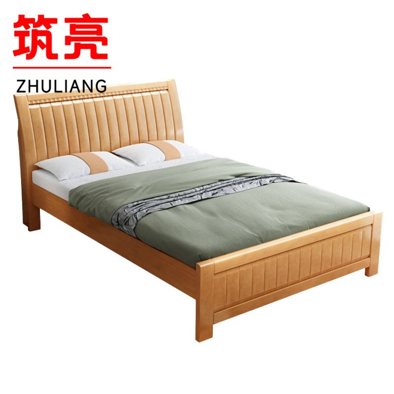 筑亮 实木床 1.2m榉木色+床垫 套高清大图