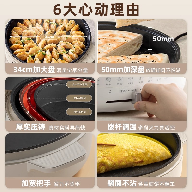 小熊(Bear)电饼铛电饼档家用单面煎饼锅加大烙饼锅早餐机蛋饼机煎烤机多功能3档火力 [烤盘加大加深]DBC-H16U5高清大图