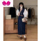 七斓春装女2023年新款茶系穿搭一整套法式桔梗小香风牛仔连衣裙子套装