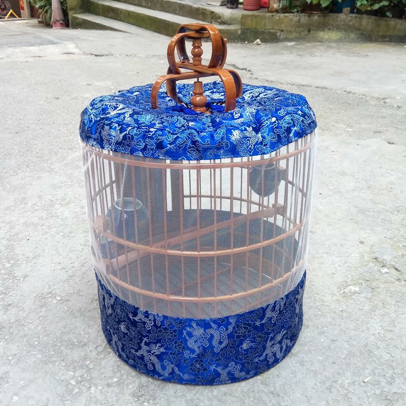 高端冰丝绸缎网纱笼衣画眉笼衣画眉笼布围布防蚊笼衣笼罩网眼笼布 网纱蓝色绸缎笼衣直径30带布扣