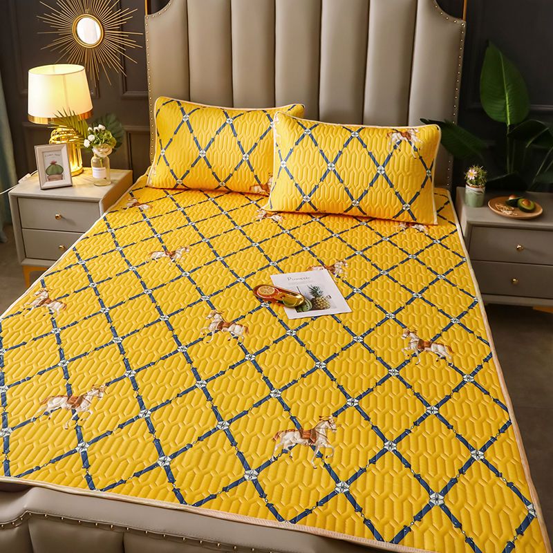 乳胶冰丝凉席草席竹席单人学生宿舍儿童可折叠席子三件套 小马奔腾纯乳胶填充冰感丝面料 1.5x2米凉席+枕套2只