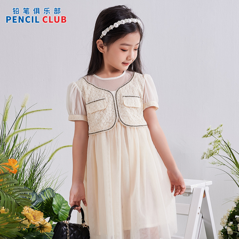 [1件3折]铅笔俱乐部2025年夏季新品女童连衣裙儿童小香风公主裙中大童裙子