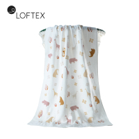 亚光(LOFTEX) 家纺纯棉柔软吸水纱布全棉卡通动物印花儿童浴巾单条装棕色绿色65*130cm 672103