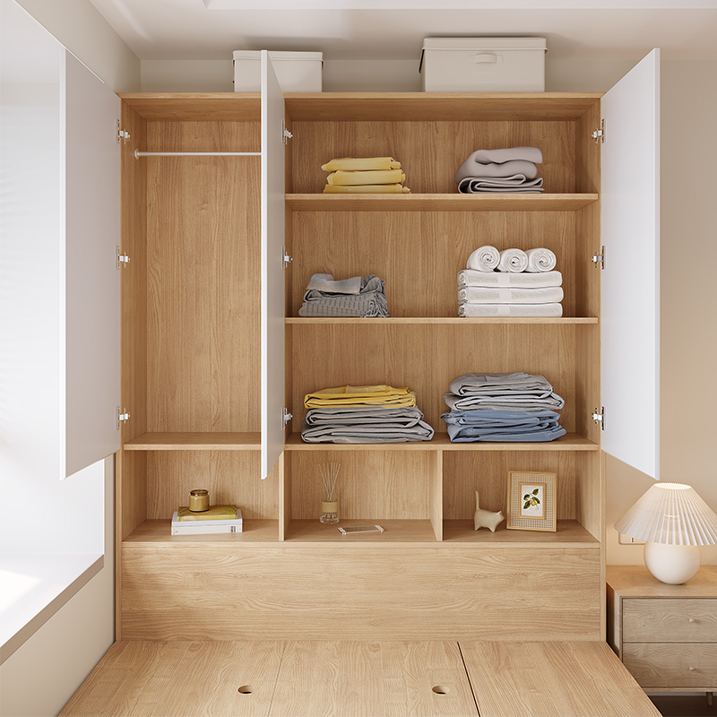 木月榻榻米床现代简约小户型单人床实木多功能床衣柜一体组合储物