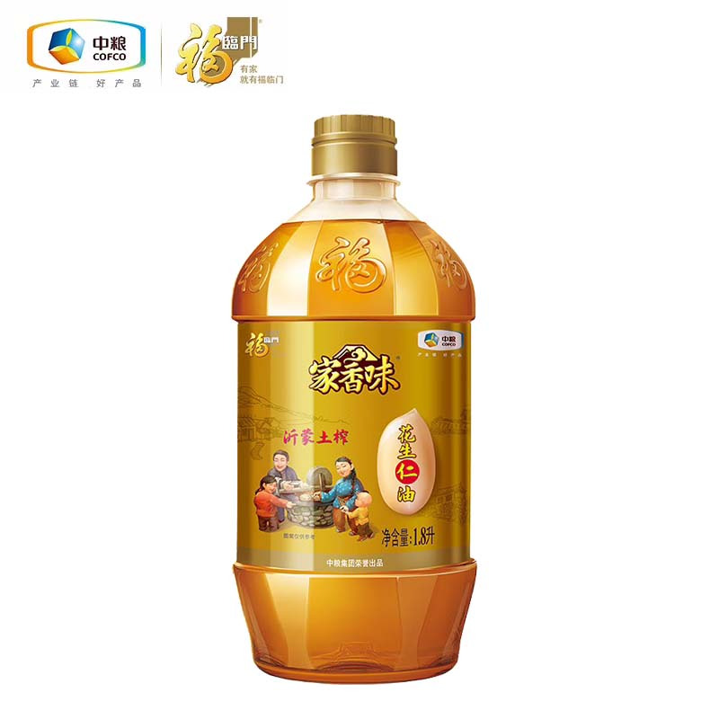 福临门中粮 家香味沂蒙土榨花生油1.8L单瓶装,传承土榨三重提香:武火成香、扬烟锁香、釜屉蒸香
