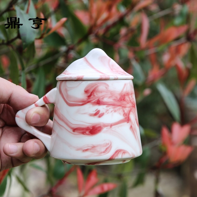 鼎亨简约创意仙山陶瓷马克杯水杯子 手工茶具茶杯办公室水杯防尘
