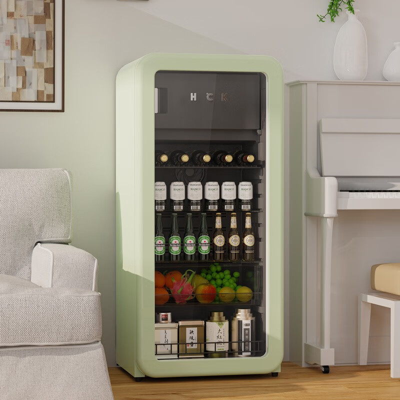 hck哈士奇复古冰吧168l墩墩吧家用饮料柜冷藏保鲜超薄客厅冰箱小户型