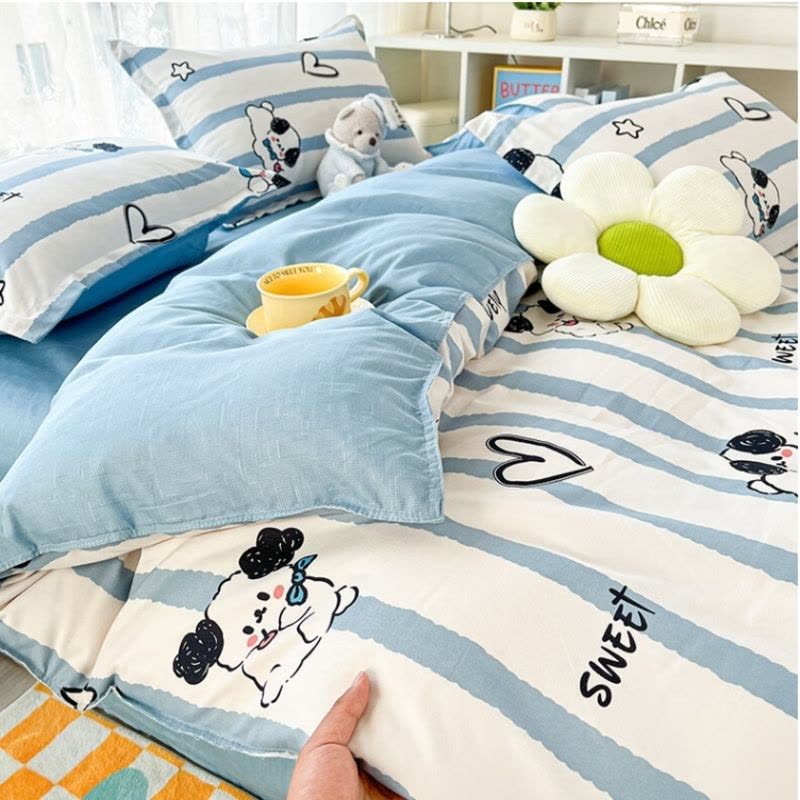 洁丽雅亲肤三件套0.9/1.2米床上用品被单床单枕套被套150*200cm快乐萌宠图片